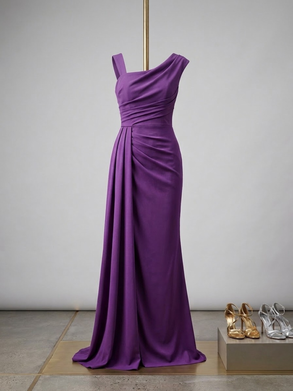 One-Shoulder Purple Draped Evening Dress